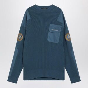 BALENCIAGA Patchwork Knit Sweater Men BLUE Sweaters & Cardigans